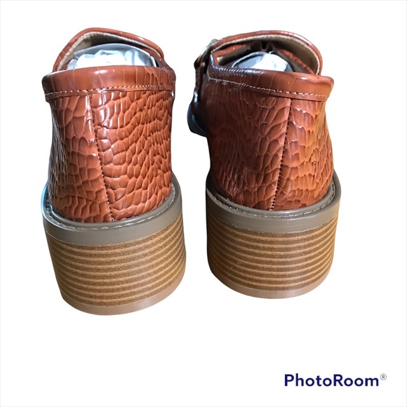 ASOS Design Women’s Shoe Loafer Chestnut Croc Wedge Gold Braid Detail - Picture 6 of 7